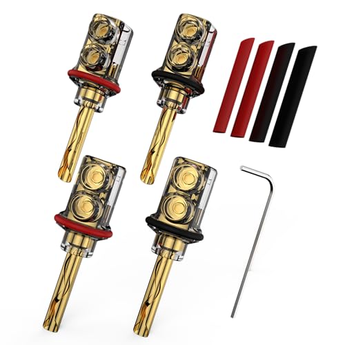 Viborg Audiocrast HiFi-Lautsprecher-Bananenstecker, 4 mm, BFA-Typ, Doppelschrauben, Verriegelung, Lautsprecherklemmen mit Schrumpfschlauch und Inbusschlüssel, Gold, BFA) von Viborg