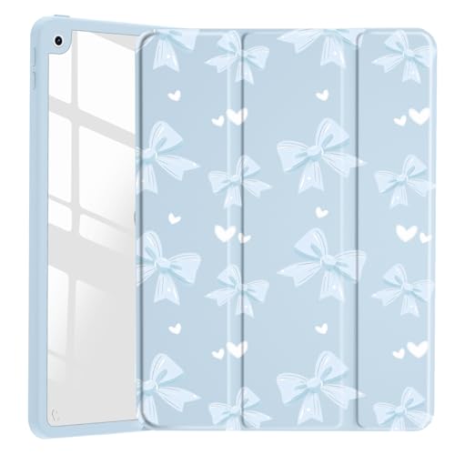 Ästhetische Schutzhülle für iPad 2019/2020/2021, 25,9 cm (10,2 Zoll), niedliche, eisblaue Schleife, klare Acryl-Hybrid-Hülle, mit Stifthalter, dreifach faltbarem Ständer, Tablet-Hülle für iPad 7. / 8 von VibrantFruitique