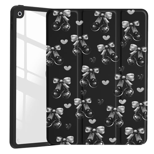 Ästhetische Schutzhülle für iPad Pro 13 Zoll (M4) 2024, einzigartige schwarze Kirsch-transparente Acryl-Hybrid-Hülle, mit Stifthalter, dreifach faltbarem Ständer, Tablet-Abdeckung (Modellnummer: A2925 von VibrantFruitique