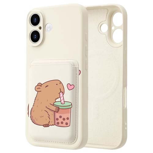 Capybara Magnetische Handyhülle für iPhone 16 Pro 6,3 Zoll, kompatibel mit Magsafe, mit magnetischem Leder-Kartenhalter, vollständiger Kameraschutz, weiche Flüssigsilikon-Schutzhülle von VibrantFruitique