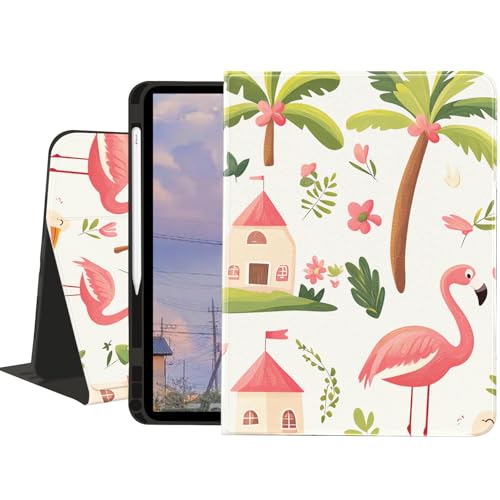 Cartoon-Flamingo-Schutzhülle für iPad 9. / 8. / 7. Generation 25,9 cm (10,2 Zoll) 2021/2020/2019, strukturierte Folio-Schutzhülle mit Stifthalter, Multi-Winkel-Ansicht, verstellbarer Ständer von VibrantFruitique