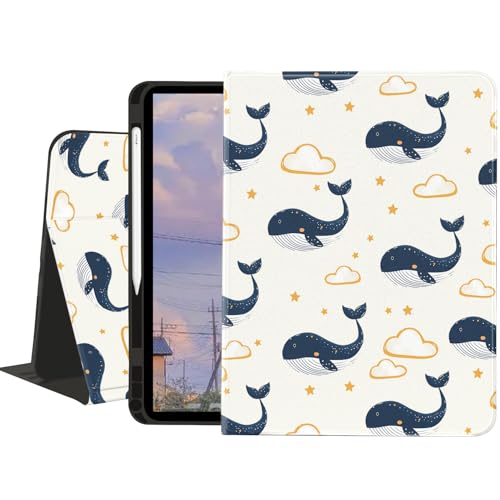 Niedliche Kunstwal-Schutzhülle für iPad 9. / 8. / 7. Generation 25,9 cm (10,2 Zoll) 2021/2020/2019, strukturierte Folio-Schutzhülle mit Stifthalter, Multi-Winkel-Ansicht, verstellbarer Ständer von VibrantFruitique
