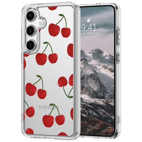 VibrantFruitique Süße Schutzhülle für Samsung Galaxy S24 Plus, Delicious Cherry kristallklare Schutzhülle, Anti-Vergilbung, transparent, schlanke Hülle, Hybrid-Acryl, harte Rückseite, für Mädchen und von VibrantFruitique