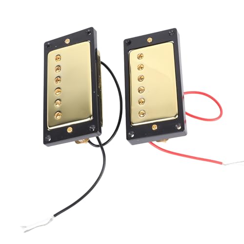 Vibrivio E-Gitarren-Tonabnehmer Metall Doppelspule für LP, schwarzer Rahmen Ersatzteile, Hals und Steg-Tonabnehmer, Gold-Finish, Gitarren-Doppelspulen-Tonabnehmer Vibrivio E-Gitarren-Tonabnehmer Metall Doppelspule für LP, schwarzer Rahmen Ersatzteile, Hals und Steg-Tonabnehmer, Gold-Finish, Gitarren-Doppelspulen-Tonabnehmer von Vibrivio