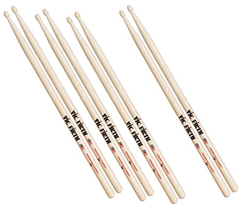 Vic Firth American Classic Series Drumsticks - 5B - American Hickory - Holz Tip - Natur- 4 Paar Value Pack von Vic Firth