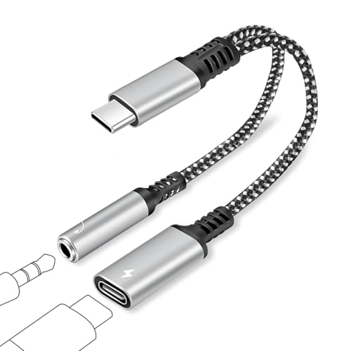 VicBou USB C auf Klinke Adapter und Laden,2 in 1 USB C Kopfhörer Adapter,USB C zu 3.5mm Klinke Schnellladung PD 60W Audio Adapter,für Kompatibel mit den meisten USB-C-Geräten (Grau) von VicBou