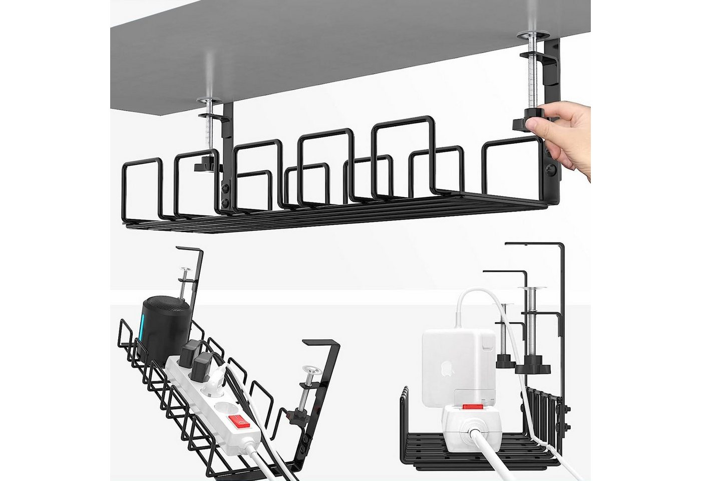 Vicbuy Kabelführung Kabelkanal Untertisch, Kabelmanagement, Kabel Ablageregal (Aufbewahrungskorb, Kabelkorb, Desktop-Lagerregal), Kabel-Organizer für Steckdosen, Ohne Bohren von Vicbuy