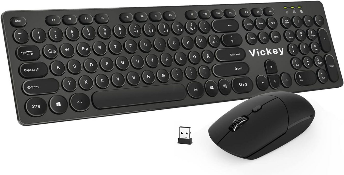 Vickey Kabellose De Layout Tastatur- und Maus-Set, mit Maus 2.4G Runde Tastenkappen Design für Windows, Computer von Vickey