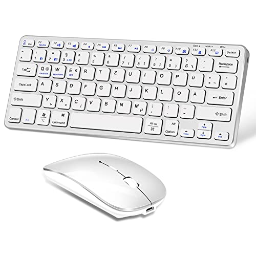 Vickey Tastatur Maus Set Kabellos, QWERTZ Bluetooth Tastatur mit Maus für MacBook/iPad/Tablet/Laptop/PC/TV Kompakte Dünne Leise Wiederaufladbar Wireless Funktastatur Maus für Mac/Windows/Android von Vickey