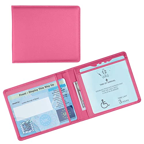 OFFCUP Behinderten-Ausweis- und Timer-Halter, PU-Leder-Behinderten-Ausweis-Halter, Geldbörsenschutz, blauer Ausweis-Timer-Halter-SchutzHologramm-sicherer Behinderten-Ausweishalter (rosarot) von OFFCUP