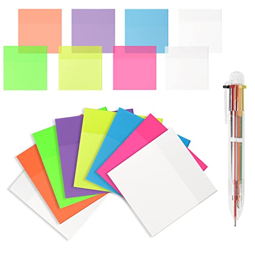 Vicloon 400 Blätter Bunte Haftnotizen set Transparent, Memo Haftnotizpapier 75x75mm, Selbstklebendes Transparent Sticky Notes, Verschenken Bunte Kugelschreiber, Für Büros, Haushalte und Studenten von Vicloon