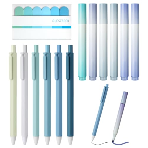 Vicloon 6pcs Einziehbare Gel Tintenstifte 4pcs Highlighter Pen 1pcs Sticky Notes School Supplies Aesthetic Schwarze Tinte Glatte Schreibstifte Haftnotizzettel Haftnotizen Markieren Textmarker(Blau) von Vicloon