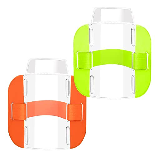 Vicloon Armband Ausweishalter, 2 Stück Arm Abzeichenhalter, Einstellbare Länge,Transparent und Gut Sichtbar, für Rettungspersonal, Lagerhaus, Sicherheitspersonal(Grün, Orange) von Vicloon