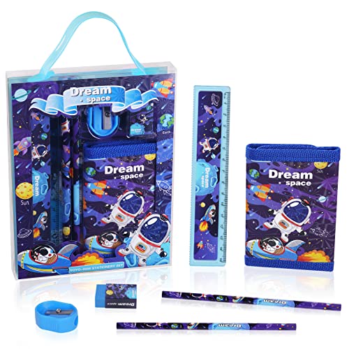 Vicloon Astronaut Schreibwaren Set, Schreibwaren Geschenkset für Mädchen, Radiergummi, Anspitzer, Brieftasche, Lineal, Bleistift, Kinder Mitgebsel, Geschenk Set für Mädchen und Junge(Astronaut) von Vicloon