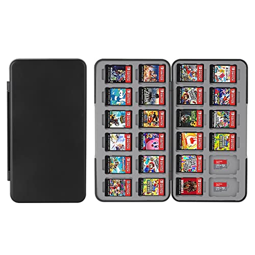 Vicloon Aufbewahrungsbox für Switch Spielkarten Kompatibel Nintendo Switch OLED Modell/Switch Lite,24 in 1 Game Card Genrics Speicherkarten Spiele Tasche Organizer für Switch Spielkarte - Schwarz von Vicloon