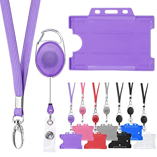 Vicloon Ausweishüllen,ID Kartenhalter mit Retractable Schlüssel Jojo und Schlüsselband, Aus Plastik Hartplastik, ID Badge Holder für Büros, Schulen, Fabriken usw(Violett) von Vicloon