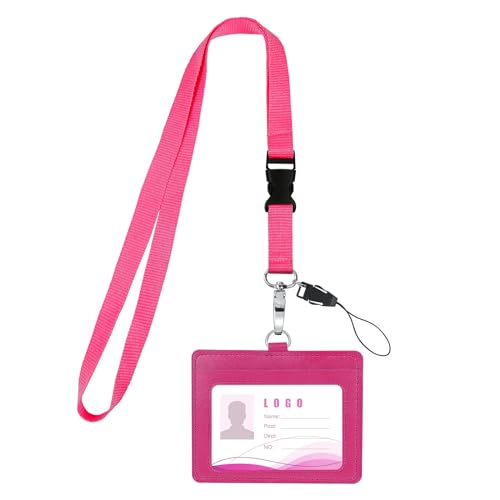 Vicloon Ausweishüllen für Lanyards, Ausweishülle PU, Band mit Ring für Schlüssel, Ausweishalter Leder für ID Karten,Work ID,Studentenausweis,Büro(Rosarot) von Vicloon