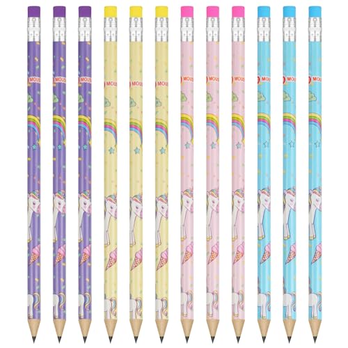 Vicloon Bleistift Kinder mit Radiergummi, 12 Stück Graphitstift Zylinder, HB Bleistifte, Einhorn-Bleistift, Holzbleistifte für Kinder Party Klassenzimmer Belohnung Mitgebsel von Vicloon