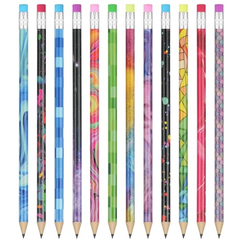 Vicloon Bleistift Kinder mit Radiergummi, 12 Stück Graphitstift Zylinder, HB Bleistifte, Geschenk mit inspirierenden Ermutigen, Holzbleistifte für Kinder Party Klassenzimmer(Meeresfischschuppen) von Vicloon