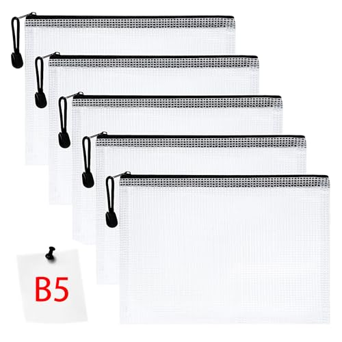 Vicloon Dokumententasche mit Reißverschluss B5, 5pcs Mesh Plastic Zip Bag, Wasserdichte Document Case, Reißverschlusstasche Zip Beutel Tasche Wallet Taschen Kunststoff Mesh Dokumentenmappen von Vicloon