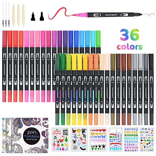 Vicloon Dual Brush Pen Set,36 Farben Filzstifte Dicke und Dünne mit 3 Sätze Ersatznachfüllungen,Pinselstift Set Fasermaler,Tinte auf Wasserbasis Doppelfilzstifte Für Zeichnen, Aquarell, Kalligraphie von Vicloon