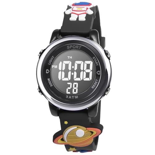 Vicloon Kinder Digitaluhr, Armbanduhr Junge LED 3ATM Wasserdicht, Mit Wecker Datum Stoppuhr Lichter für 3-10 Jahre (Raum Schwarz) von Vicloon