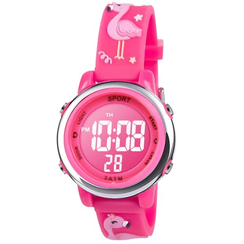 Vicloon Kinder Uhr, Kinder Digitaluhren, Kinderuhr Digital, Kinder Armbanduhr, Kinderuhr Mädchen Led 3ATM Wasserdicht, mit Wecker Datum Stoppuhr Lichter für 3-10 Jahre Kind（Flammenvogel stieg rot von Vicloon