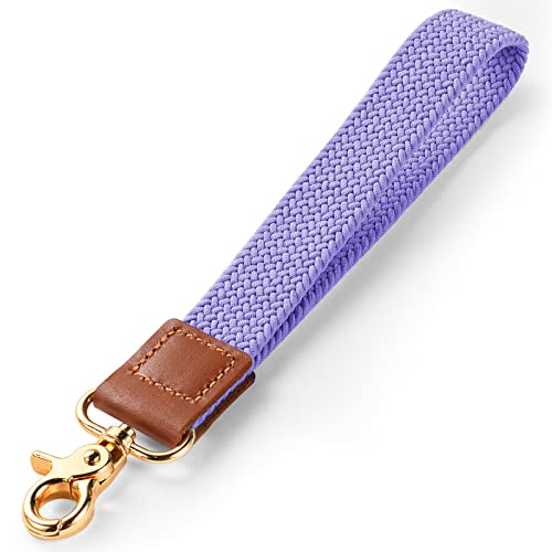 Vicloon Lanyard Kurz, Wristlet Keychain, Wrist Strap Lanyard mit Karabinerverschluss, Handschlaufe Schlüsselanhänger mit Echtem Leder, Lanyard Kurz als Geschenk für Damen und Herren(Violett) von Vicloon