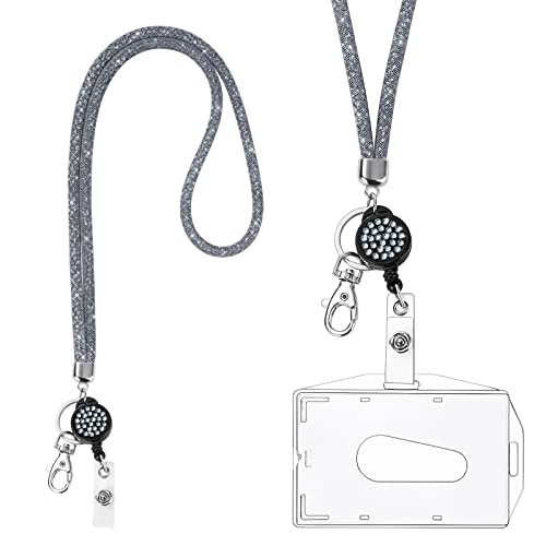 Vicloon Lanyard mit Kartenhalter, Kristall Lanyard Halskette mit Transparent ID Karten Halter, ID Card Holder Abzeichen Kit für Schlüsselanhänger und ID(Grau) von Vicloon