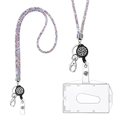 Vicloon Lanyard mit Kartenhalter, Kristall Lanyard Halskette mit Transparent ID Karten Halter, ID Card Holder Abzeichen Kit für Schlüsselanhänger und ID-Weiß von Vicloon