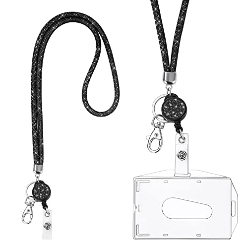 Vicloon Lanyard mit Kartenhalter, Kristall Lanyard Halskette mit Transparent ID Karten Halter, ID Card Holder Abzeichen Kit für Schlüsselanhänger und ID von Vicloon