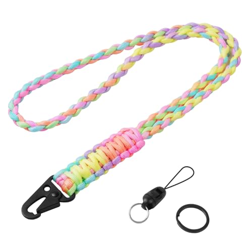 Vicloon Paracord Schlüsselanhänger, 1 Stück Umhängeband Schlüsselband, Paracord Lanyard mit Metall Ring und Adlerschnabelknopf Geflochtenes Lanyard für Schlüssel, Ausweishalter (Mehrfarbig) von Vicloon