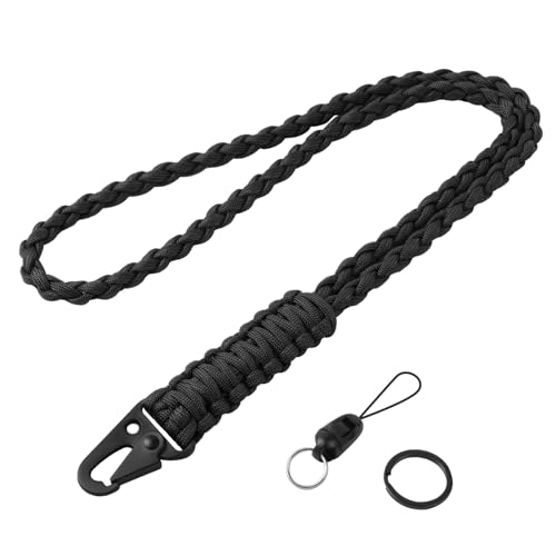 Vicloon Paracord Schlüsselanhänger, 1 Stück Umhängeband Schlüsselband, Paracord Lanyard mit Metall Ring und Adlerschnabelknopf Geflochtenes Lanyard für Schlüssel, Ausweishalter (Schwarz) von Vicloon