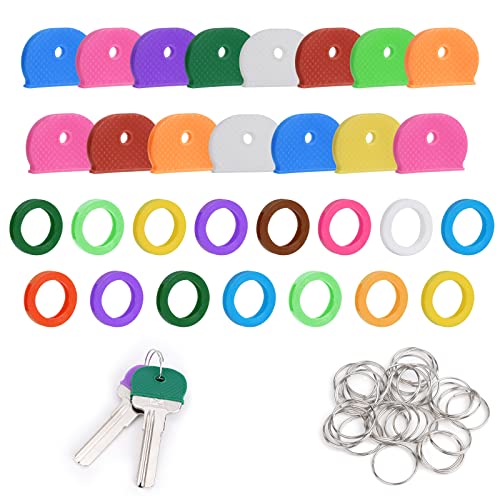 Vicloon Schlüssel Kappen Set, 30 Stück Kappen Abdeckung und 30 Stück Schlüsselanhänger Ring, Schlüsselkappen Farbig Einfache Identifizierung Türschlüssel, für Standard-Flachhausschlüssel（10 Farben） von Vicloon