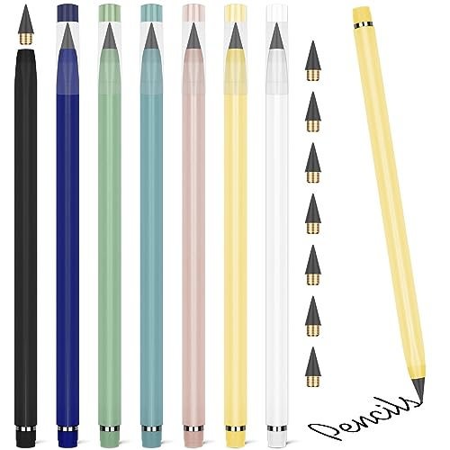Vicloon Tintenlose Bleistifte Ewig, 7 Stück Ewiger Bleistift mit Radiergummi, mit 7 Stück Ersatzspitzen, Unendlicher Bleistift, Bleistift Ohne Anspitzen zum Schreiben, Zeichnen, Wiederverwendbar(C) von Vicloon