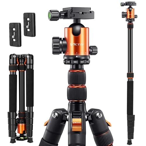 VICTIV 205cm Professionell Stativ für Kamera, Aluminiumlegierung Reisestativ Stativ für DSLR, 360 Grad Kugelkopf mit 38 mm Ladegewicht beträgt 10 kg, Abnehmbar Einbeinstativ mit Tragetasche - Orange von Victiv