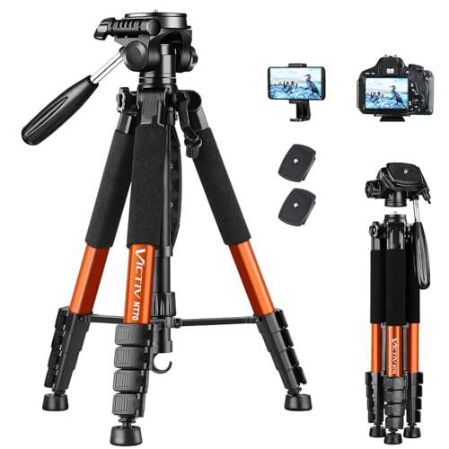 Victiv 182 cm Aluminium Kamera Stativ, Leichtes und Kompaktes Reisestativ für DSLR mit 3-Wege-Schwenk 360° Panorama Kugelkopf und Telefonhalter, kann für YouTube, Vlog und Videokonferenzen-Orange von Victiv