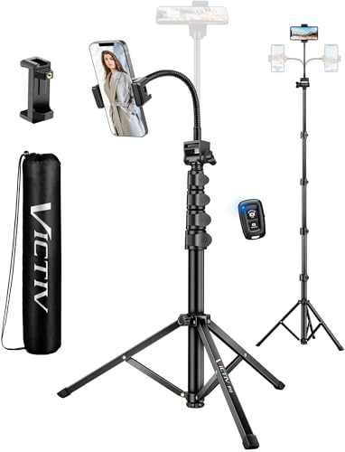 Victiv 197cm Hoch Handy Stativ, Flexibel Overhead Smartphone Stativ, mit 25cm Verstellbarer Schwanenhals, Fernauslöser für Selfies, Aluminium Kamera Phone Tripod für Sony DSLR & iPhone16 15 14 Pro Max von Victiv