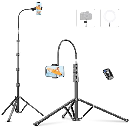 Victiv 224cm Hoch Handy Stativ, Schwerlast Flexibel Overhead Stativ für Kamera mit 35cm Verstellbarer Schwanenhals, Aluminium Kamera Phone Stativ für Canon DSLR & iPhone15 14 13 Pro Max Min, Samsung von Victiv