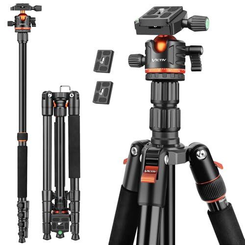 Victiv Kamera Stativ, 198cm Tragbares Reisestativ, 2-in-1 Dreibein Stativ & Einbeinstativ mit 360° Panorama Kugelkopf für DSLR Canon Nikon Sony, Aluminium Camera Tripod, Stativ für iPhone Smartphone von Victiv