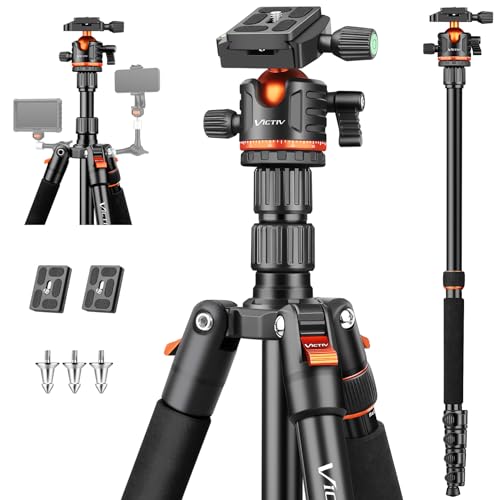 Victiv Kamera Stativ, Tragbares Reisestativ, 2-in-1 Dreibein Stativ & Einbeinstativ mit 360° Panorama Kugelkopf für DSLR Canon Nikon Sony, Aluminium Camera Tripod von Victiv