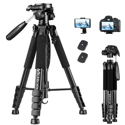 Victiv Kamera Stativ mit 52–160-185cm Höhe, leichtes Camera Tripod mit Abnehmbar 3-Wege-Kopf, Aluminium fotostativ für DSLR Canon Nikon Sony, Dreibeinstativ for Smartphone mit Handy Halterung von Victiv