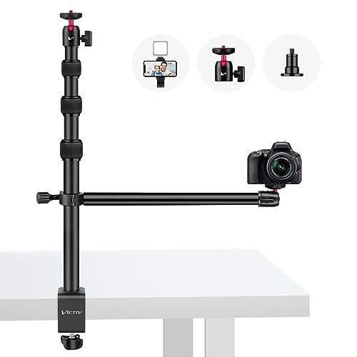 Victiv Kamera Tischhalterung, 37cm-105cm Kamera Tischstativ für DSLR Canon, Lichtstativ Klemmstativ mit Flexibler Arm & 1/4" Kugelkopf für Kamera, LED-Licht, Webcam, Handy Tisch Stativ für Smartphone von Victiv