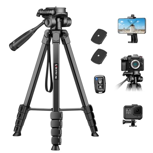 Victiv Neues Kamera Handy Stativ, 172cm Tragbares Camera Tripod, Aluminium Dreibein Stativ mit Abnehmbar 3-Wege-Kopf for für DSLR Canon Nikon Sony Action Kamera, Fotostativ für iPhone Smartphone von Victiv