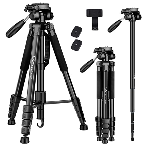 Victiv stativ Kamera 182 cm Aluminium Kamerastativ Einbeinstativ T72 Tripod- Leicht und Kompakt Reisestativ für unterwegs mit 360° Panorama Kugelkopf und 2 Schnellwechselplatte für DSLR - Schwarz von Victiv