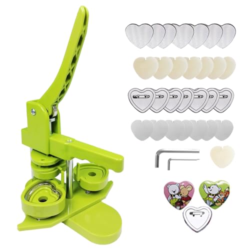 Herzförmige Buttonmaker Knopfmachermaschine, DIY Buttonmaschine Button Stanze mit 100 Button-Teilen und 1 Herz-Ausstecher, Push-Pull Pin Presse Abzeichen für DIY Geschenke Pin Maker (Grün) von Victool