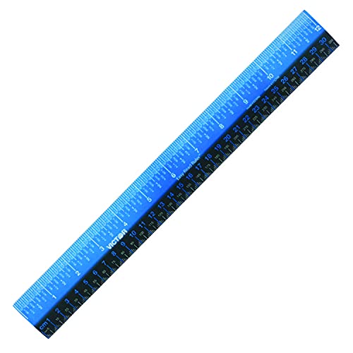 Victor EZ12PBL Lineal aus Kunststoff, zweifarbig, 30,5 cm, leicht ablesbar, mit Zoll, Zentimetern und Millimetern, blau/schwarz von Victor