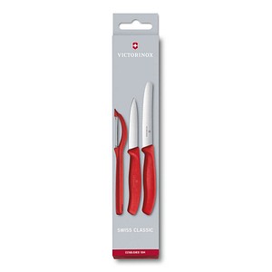 3 VICTORINOX Gemüsemesser Swiss Classic silber, rot glatt von Victorinox