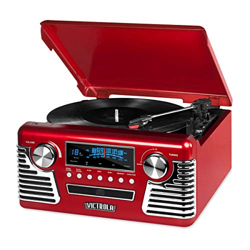 Victrola V50-200-RED-SDF Retro Bluetooth 7 in 1 Music Center (33/45/78) CD/Cass (Red) von Victrola