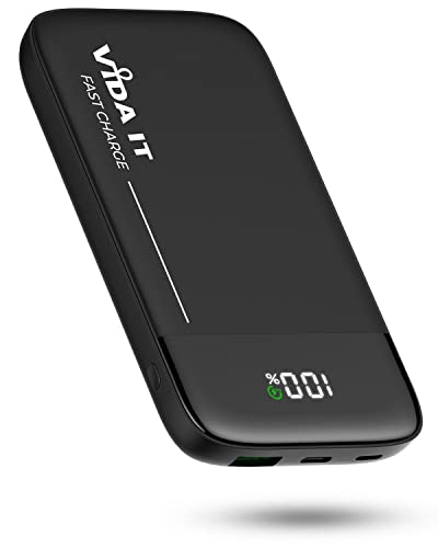 Vida IT 10000mAh Powerbank Akku für Beheizbare Weste Heizweste Jacken Heizjacke Beheizte Kleidung USB Externe Akkupack mit Display Ultraschnell Ladegerät für iPhone Samsung Handy 22,5W PD USB-C QC 4.0 von Vida IT